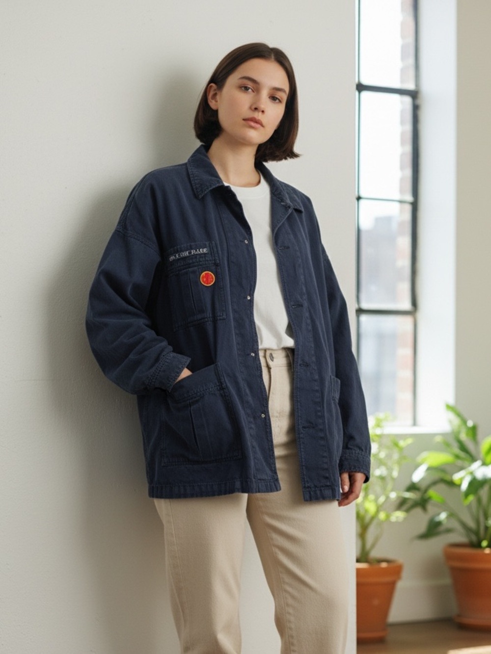 Zara Dark Blue Utility Jacket with Patch Detail - Women's